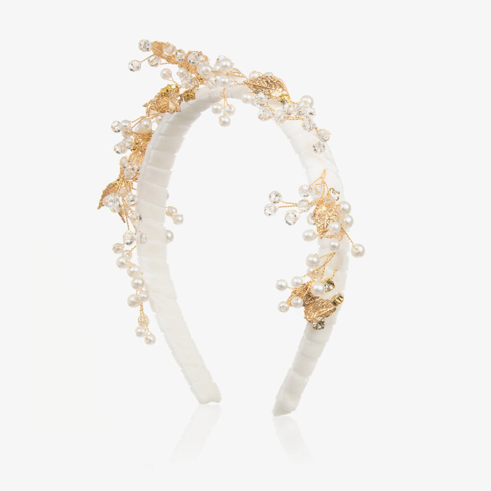 Monnalisa-Girls Elegant White Velvet Leaf Headband | Childrensalon Outlet