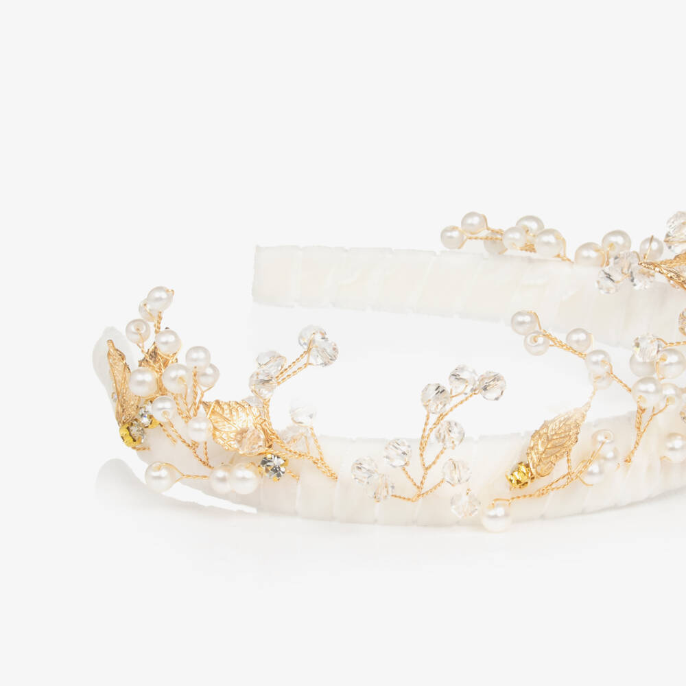 Monnalisa-Girls Elegant White Velvet Leaf Headband | Childrensalon Outlet