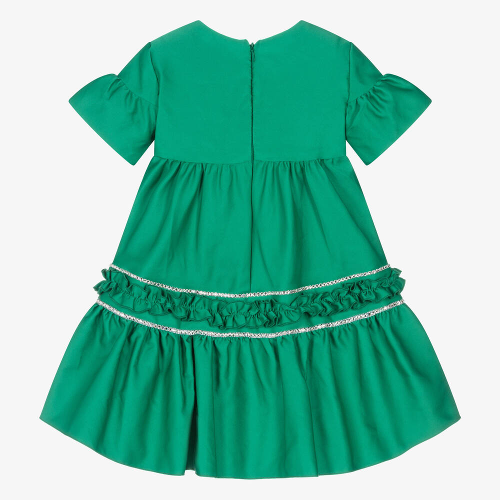 Monnalisa Chic-فستان تافتا مزين بديامنتي لون أخضر | Childrensalon Outlet