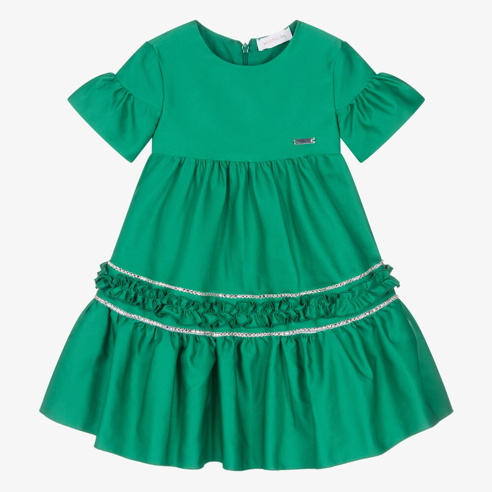 Monnalisa Шик-Изумрудно-зеленое платье из тафты со стразами | Childrensalon Outlet