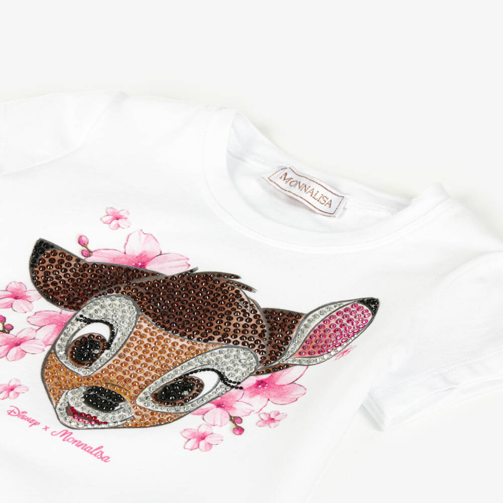 Monnalisa-Girls Enchanting White Bambi Tee | Childrensalon Outlet