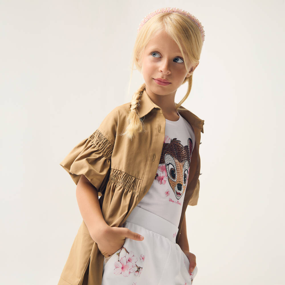 Monnalisa-Girls Enchanting White Bambi Tee | Childrensalon Outlet