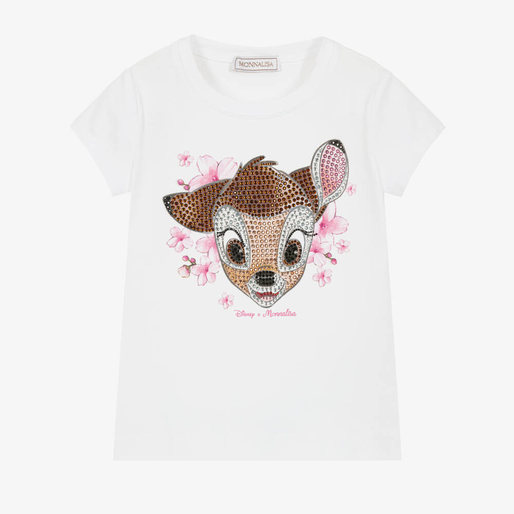 Monnalisa-Girls Enchanting White Bambi Tee | Childrensalon Outlet