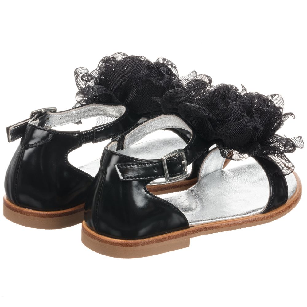 Monnalisa-Girls Floral Black Sandals | Childrensalon Outlet