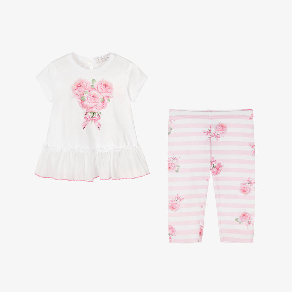 Monnalisa-Girls Floral Cotton Leggings Outfit | Childrensalon Outlet