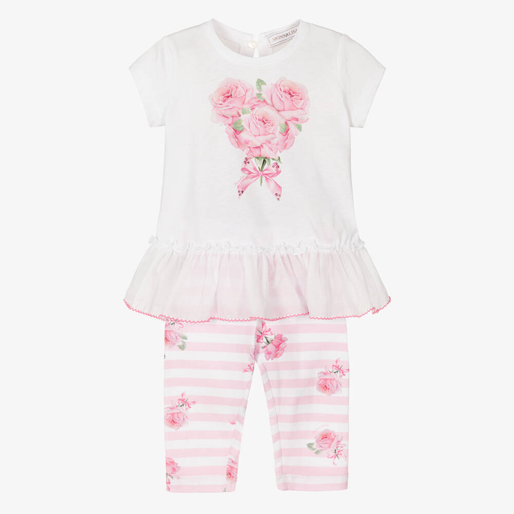 Monnalisa-Комплект из хлопковых леггинсов с цветочным принтом для девочек | Childrensalon Outlet
