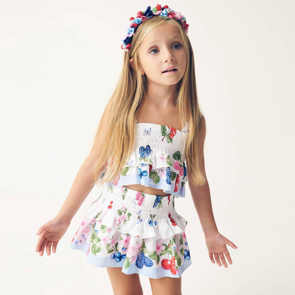 Monnalisa-Girls' Floral & Fruity Cotton Skirt Set | Childrensalon Outlet