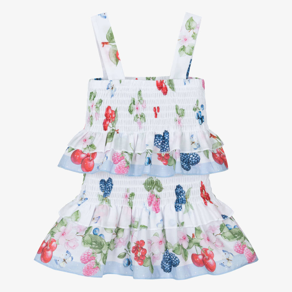 Monnalisa-طقم تنورة قطنية بنقشة زهور وفواكه للبنات | Childrensalon Outlet