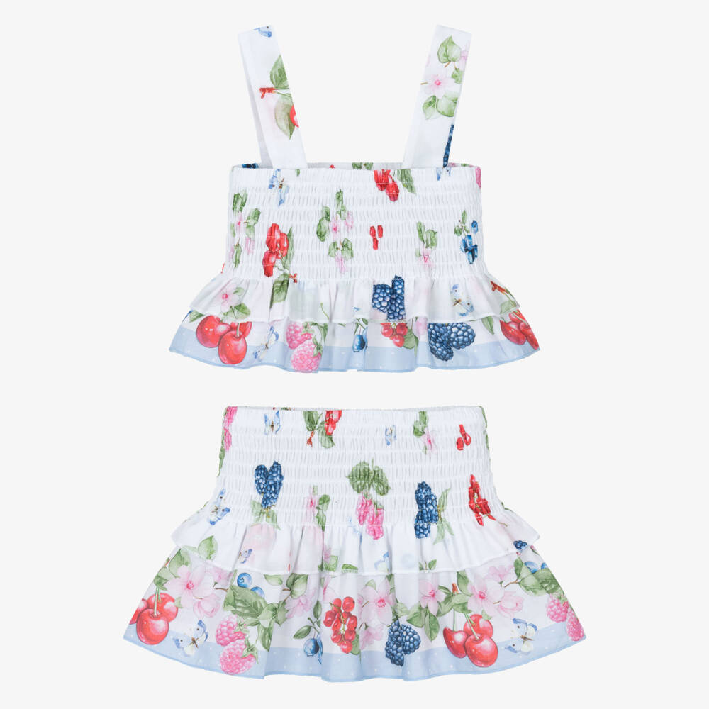 Monnalisa-Girls' Floral & Fruity Cotton Skirt Set | Childrensalon Outlet