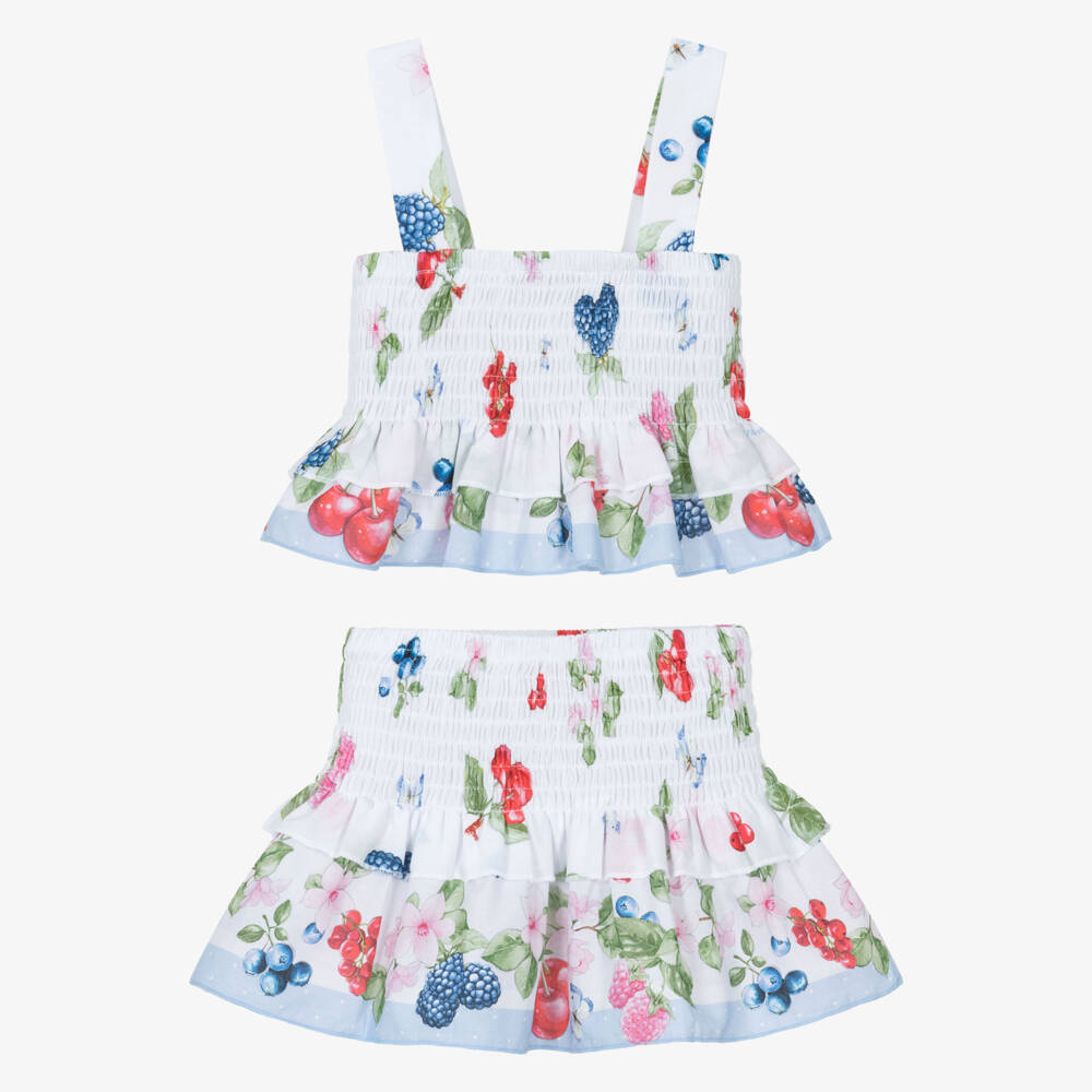 Monnalisa-Girls' Floral & Fruity Cotton Skirt Set | Childrensalon Outlet