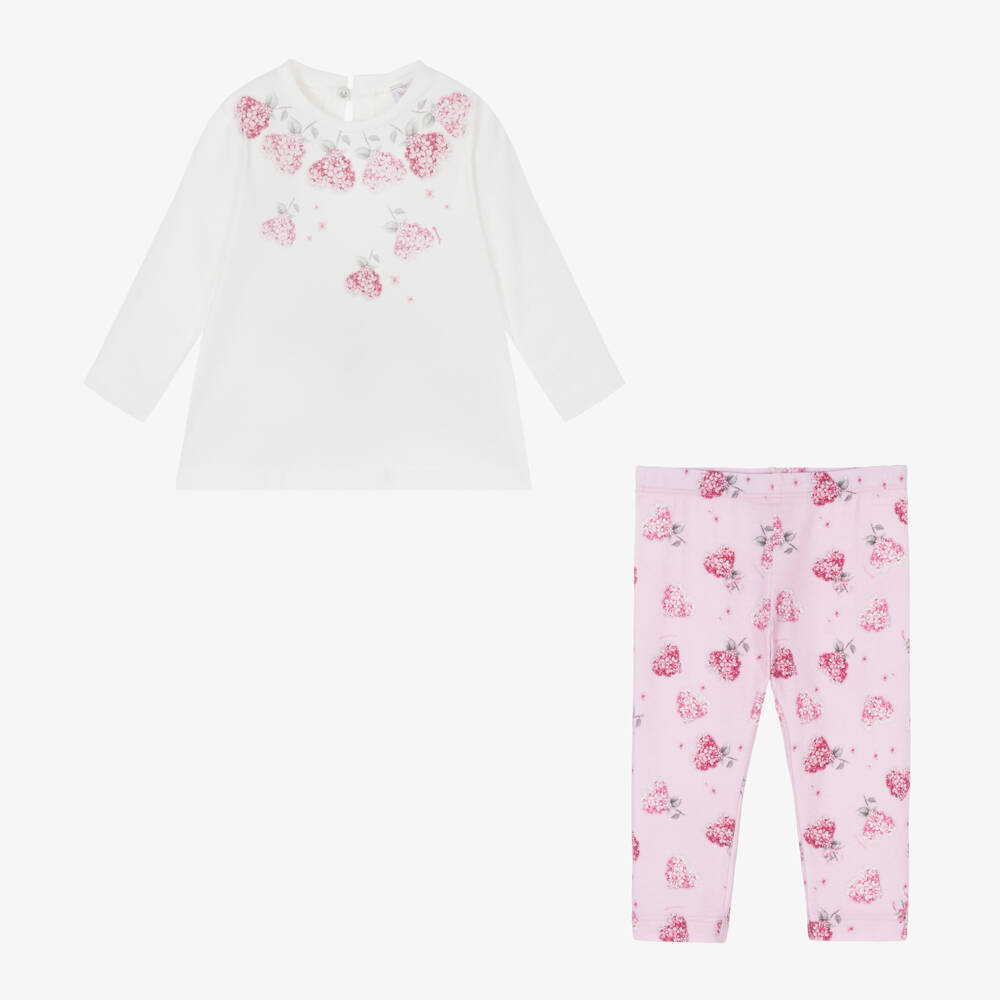 Monnalisa-Girls Floral Heart Cotton Outfit | Childrensalon Outlet