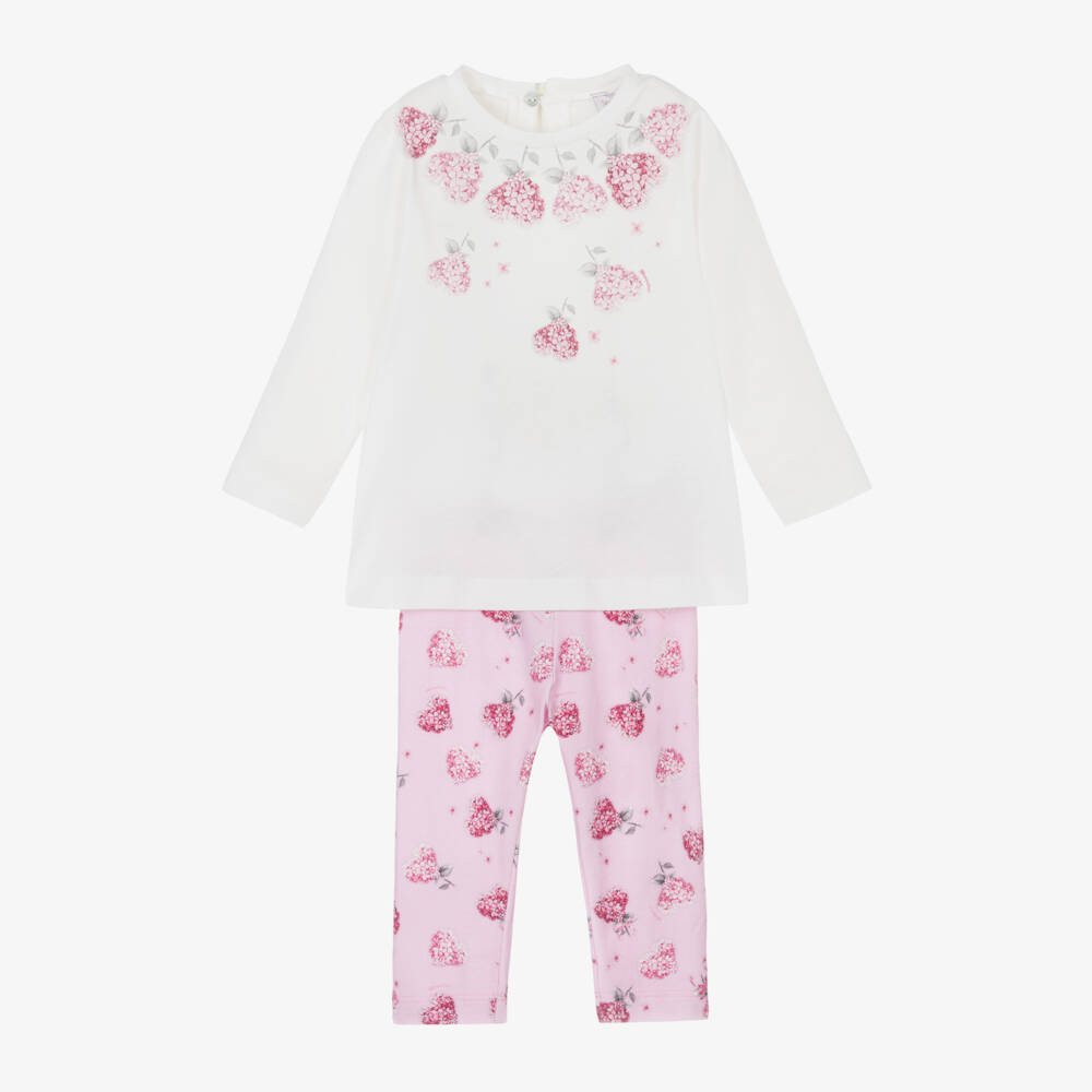 Monnalisa-Girls Floral Heart Cotton Outfit | Childrensalon Outlet