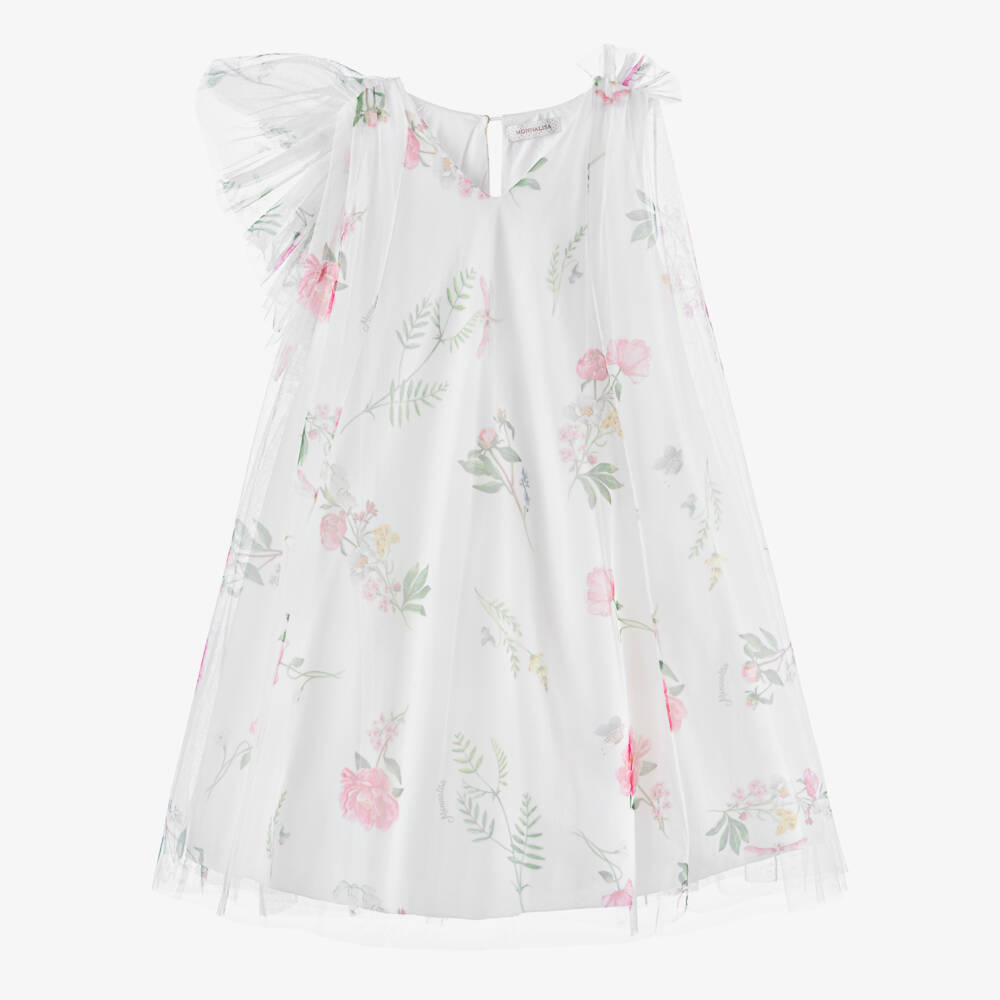 Monnalisa-Girls Floral Ivory Tulle Gown | Childrensalon Outlet