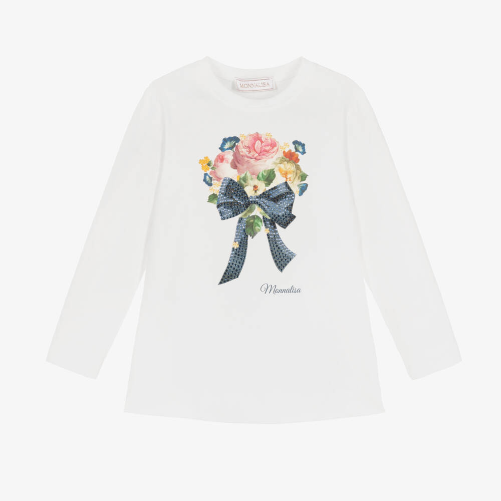 Monnalisa-Girls Floral Jersey Top | Childrensalon Outlet