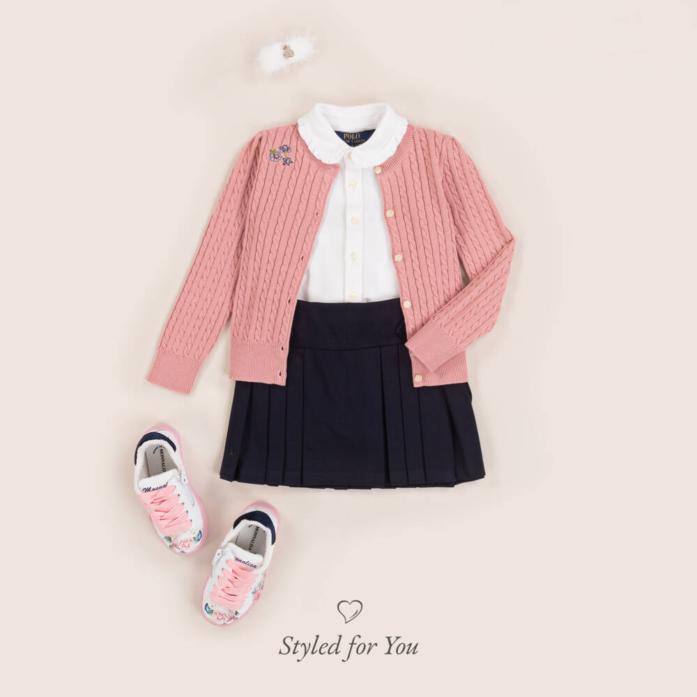 Monnalisa-Girls Floral Lace-Up Trainers | Childrensalon Outlet