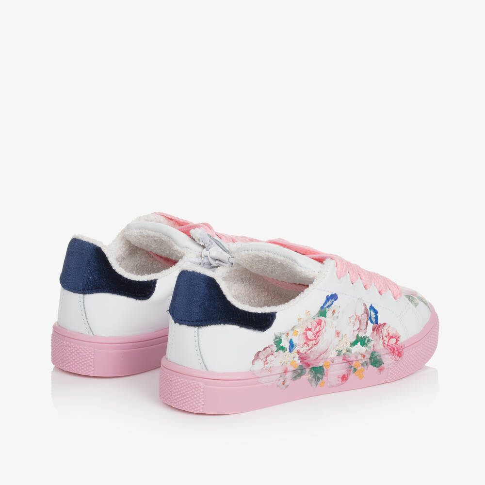 Monnalisa-Girls Floral Lace-Up Trainers | Childrensalon Outlet
