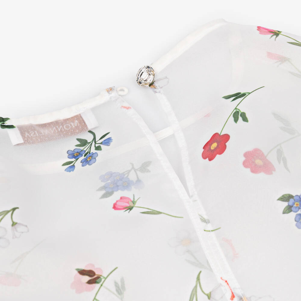 Monnalisa-بلوزة شفافة من الأورجانزا المزينة بالزهور للبنات | Childrensalon Outlet