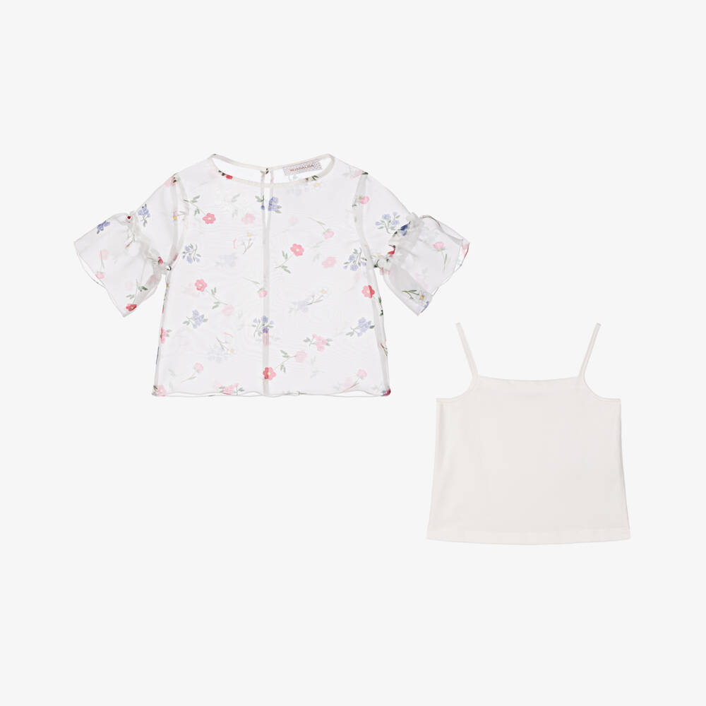 Monnalisa-بلوزة شفافة من الأورجانزا المزينة بالزهور للبنات | Childrensalon Outlet