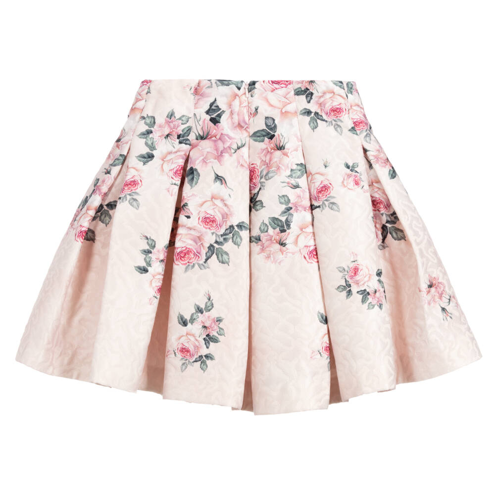 Monnalisa Chic-تنورة جاكار وردية مزينة بالزهور للبنات | Childrensalon Outlet