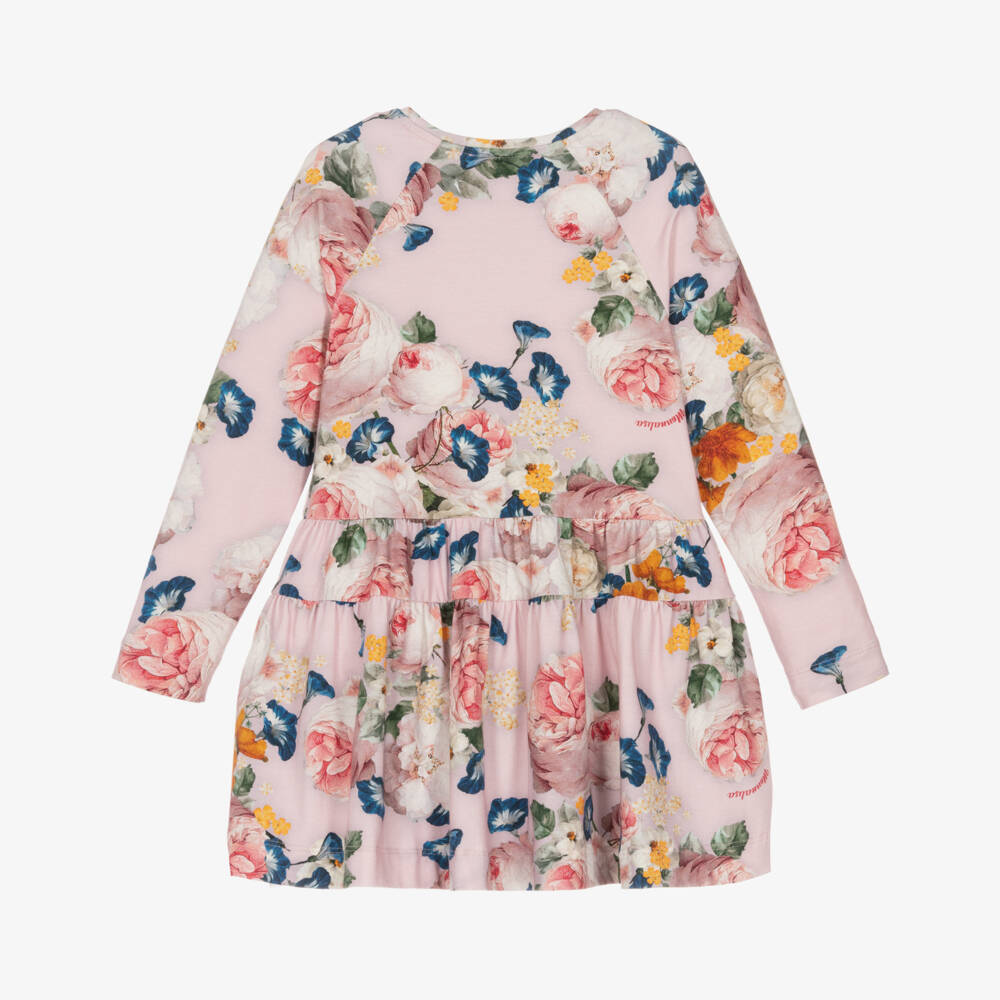 Monnalisa-Girls Floral Pink Jersey Dress | Childrensalon Outlet
