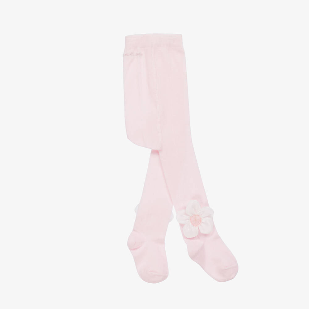 Monnalisa-Girls Floral Pink Knit Tights | Childrensalon Outlet