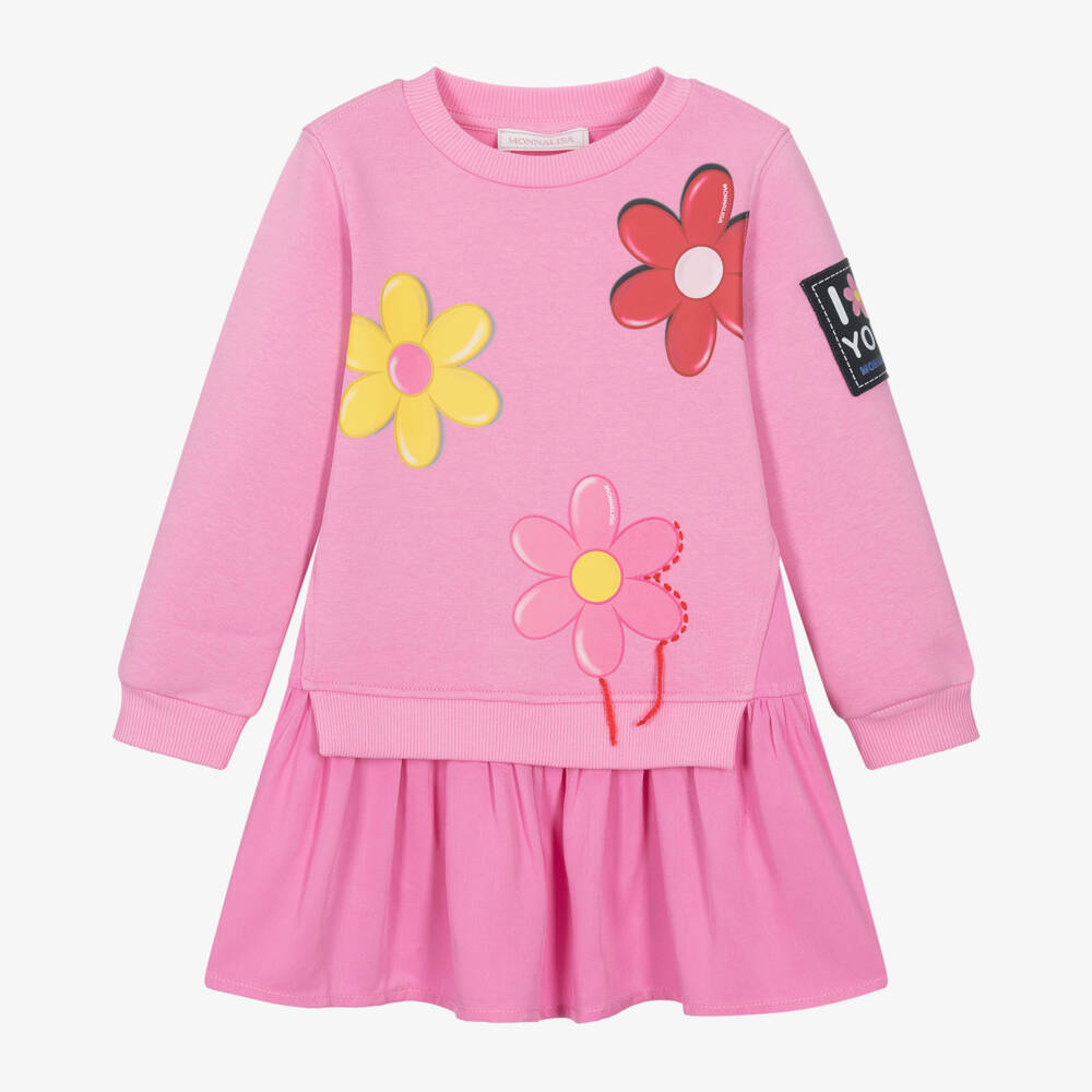 Monnalisa-Girls Floral Pink Sweatshirt Dress | Childrensalon Outlet