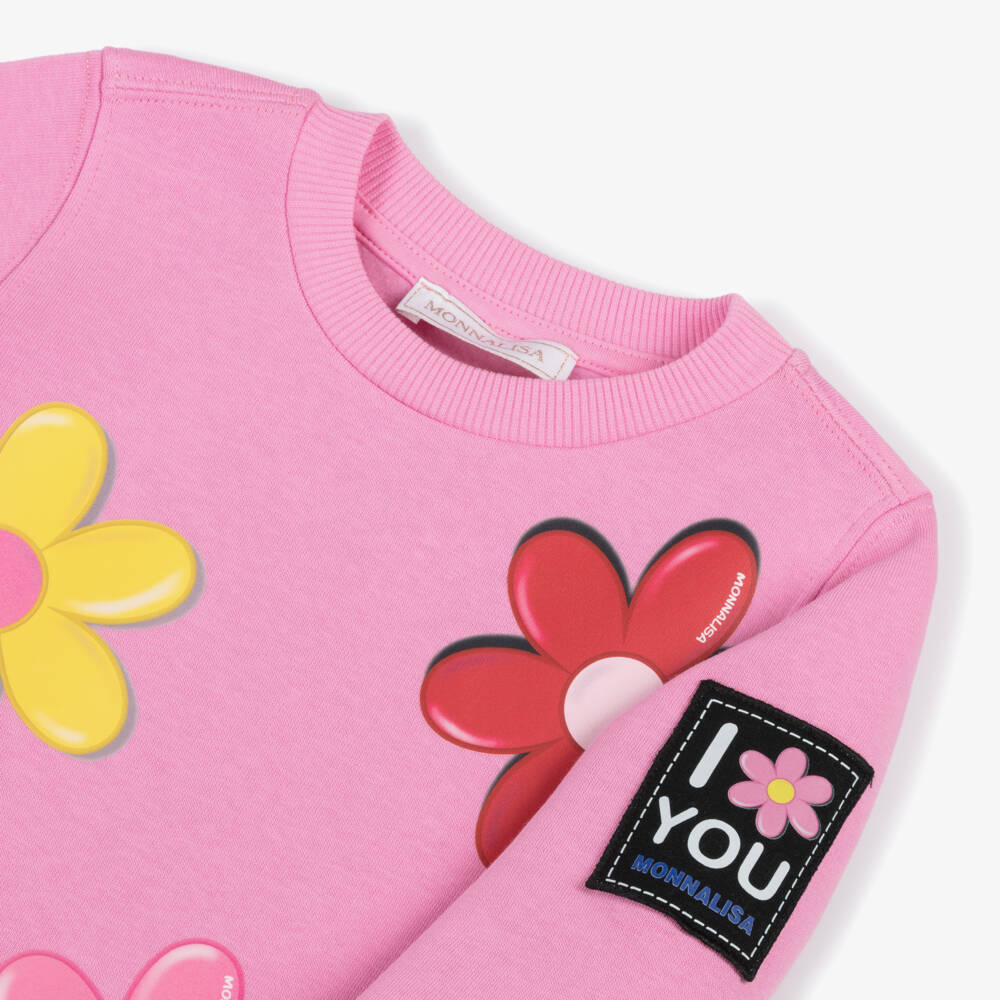 Monnalisa-Girls Floral Pink Sweatshirt Dress | Childrensalon Outlet