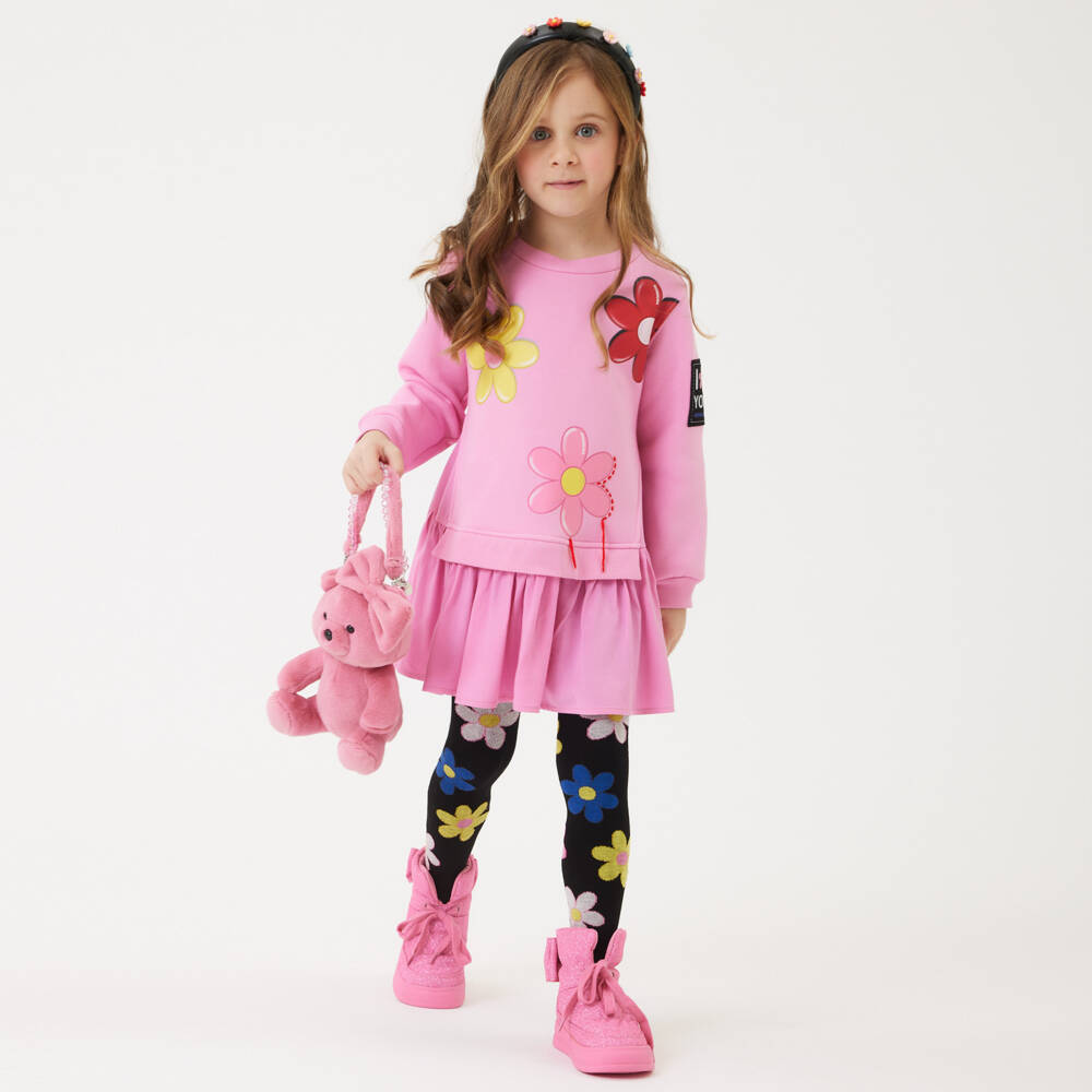 Monnalisa-Girls Floral Pink Sweatshirt Dress | Childrensalon Outlet