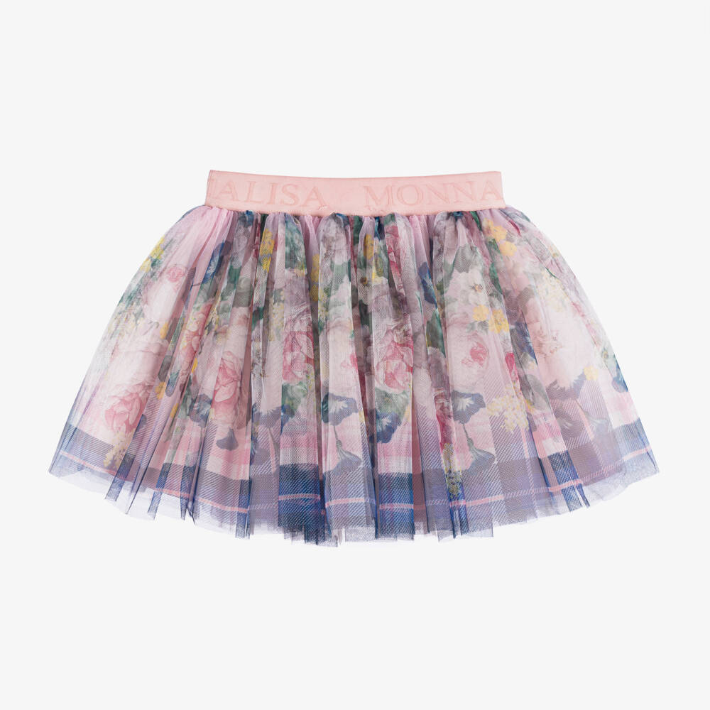 Monnalisa-Girls Floral Pink Tulle Skirt | Childrensalon Outlet