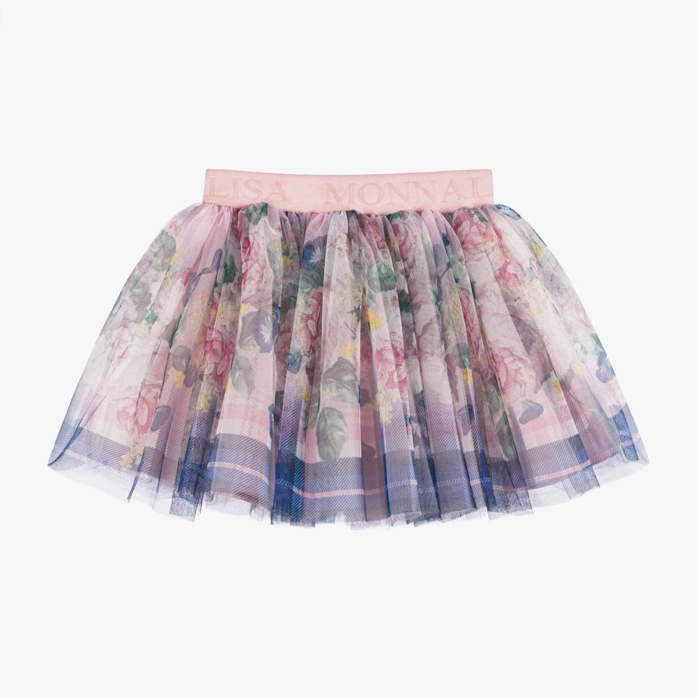 Monnalisa-Girls Floral Pink Tulle Skirt | Childrensalon Outlet