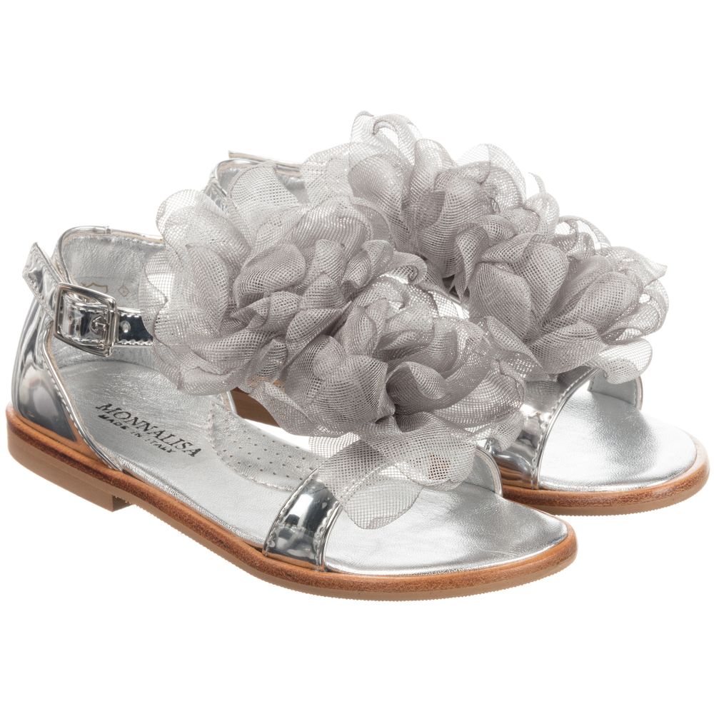 Monnalisa - Girls Floral Silver Sandals | Childrensalon