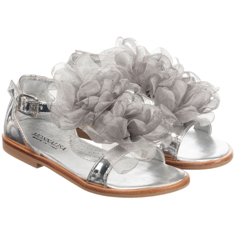 Silver online flower sandals