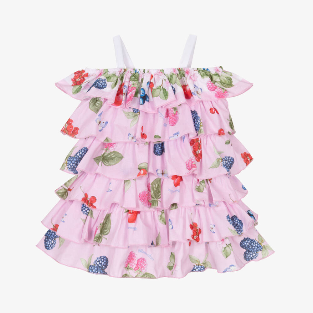 Monnalisa-فستان صيفي وردي بنقشة الفواكه للبنات | Childrensalon Outlet