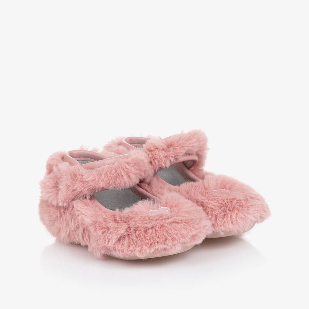 Monnalisa-Girls Furry Pink Shoes | Childrensalon Outlet