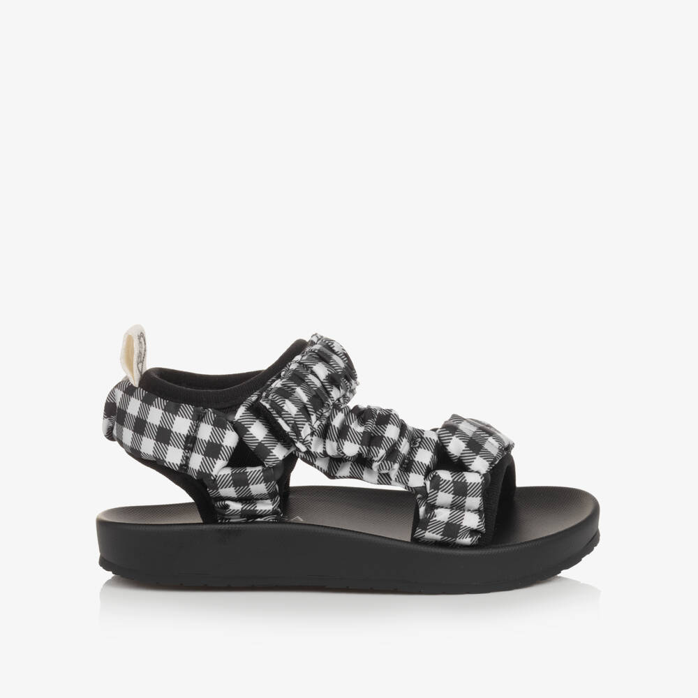 Monnalisa-Girls Gingham Satin Black Slippers | Childrensalon Outlet