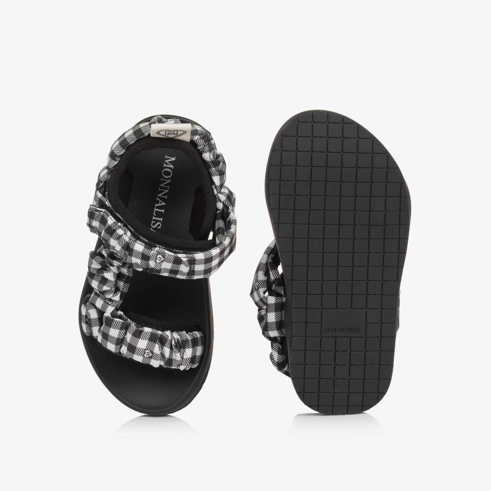 Monnalisa-Girls Gingham Satin Black Slippers | Childrensalon Outlet