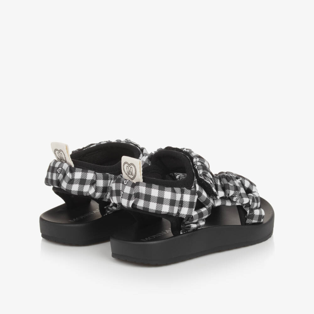 Monnalisa-Girls Gingham Satin Black Slippers | Childrensalon Outlet