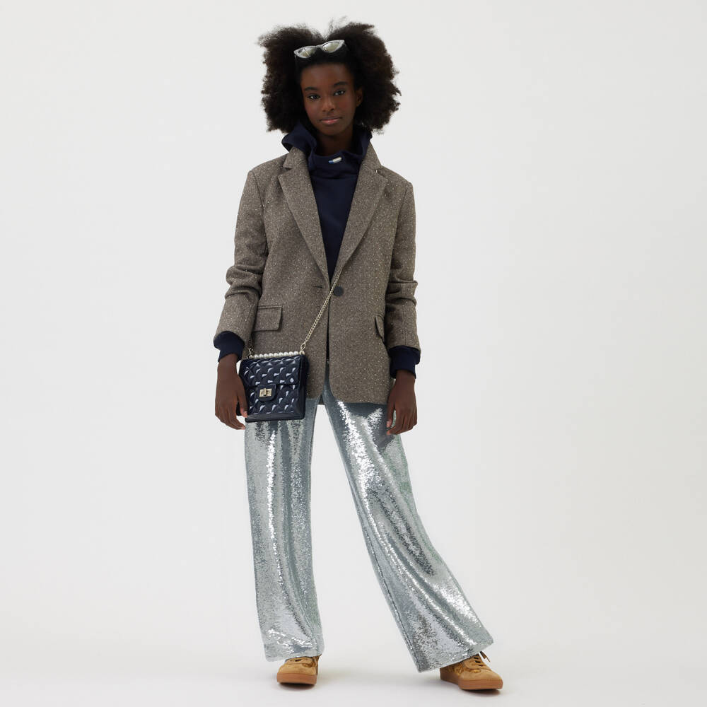 Monnalisa-Girls Glittering Silver Wide Trousers | Childrensalon Outlet