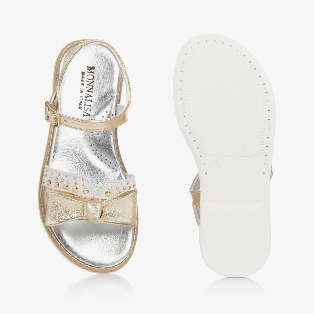 Monnalisa-Girls Gold Bow Leather Sandals | Childrensalon Outlet