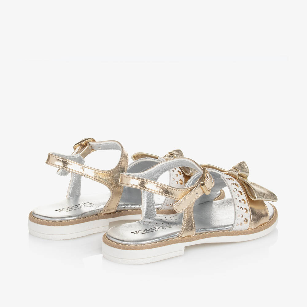 Monnalisa-Girls Gold Bow Leather Sandals | Childrensalon Outlet