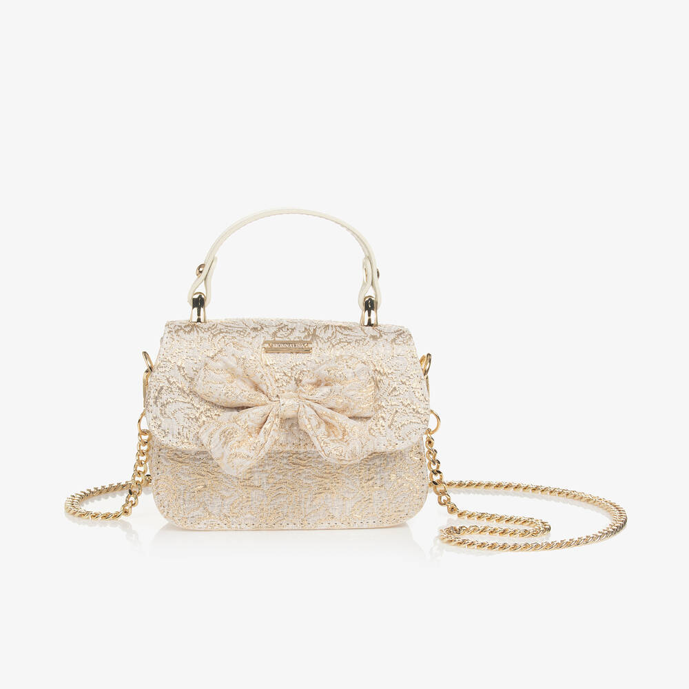 Monnalisa-Girls Gold Brocade Handbag (15cm) | Childrensalon Outlet