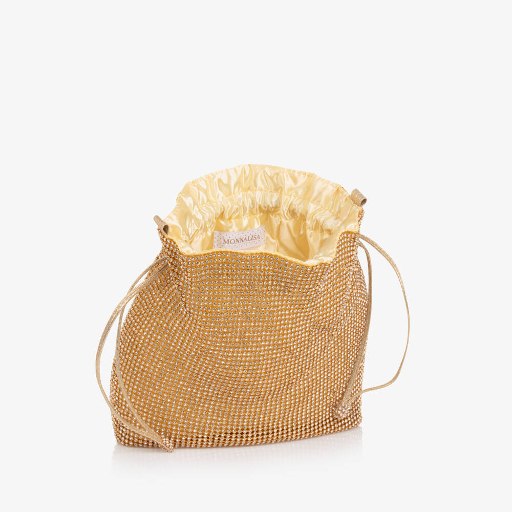 Monnalisa-Girls Gold Crystal Handbag (23cm) | Childrensalon Outlet