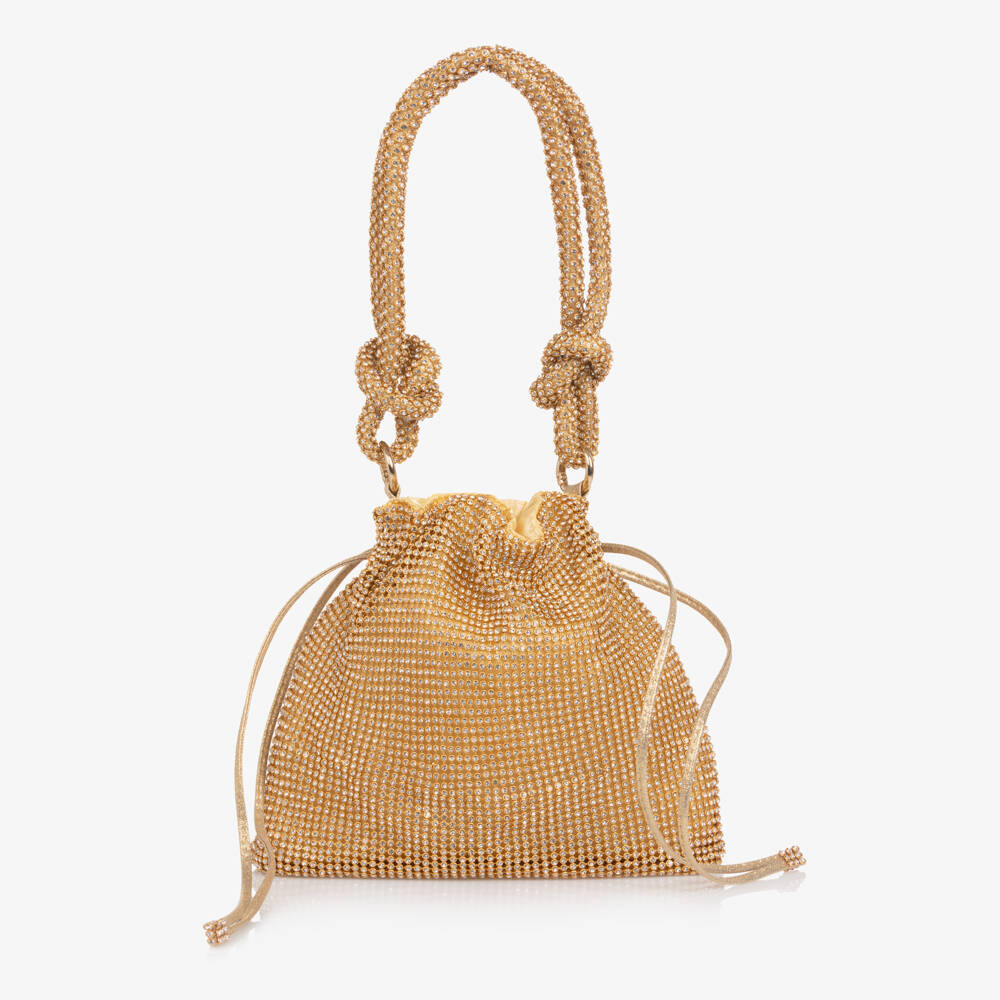 Monnalisa-Girls Gold Crystal Handbag (23cm) | Childrensalon Outlet