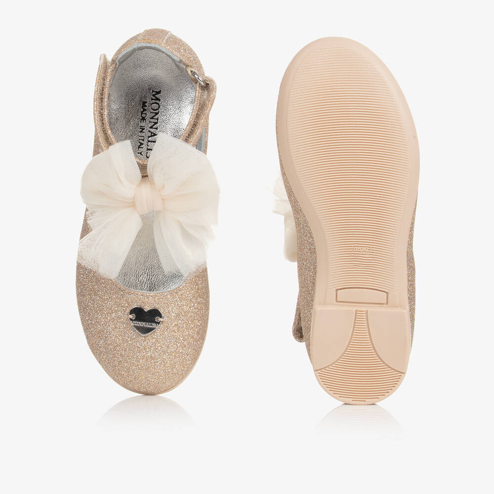 Monnalisa-Золотистые туфли с блестками | Childrensalon Outlet