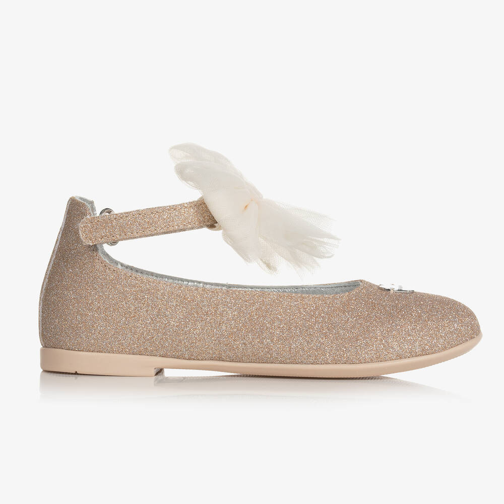 Monnalisa-Золотистые туфли с блестками | Childrensalon Outlet