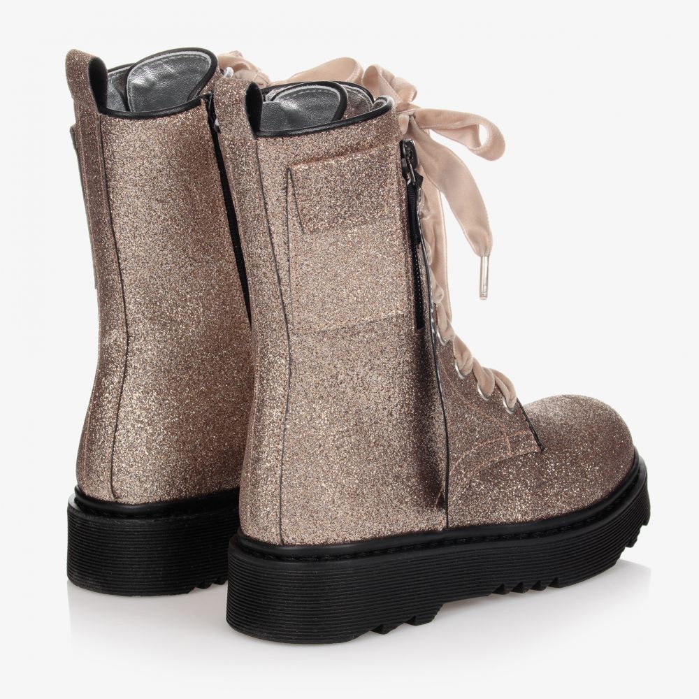 Monnalisa-Золотистые ботинки с блестками для девочек | Childrensalon Outlet
