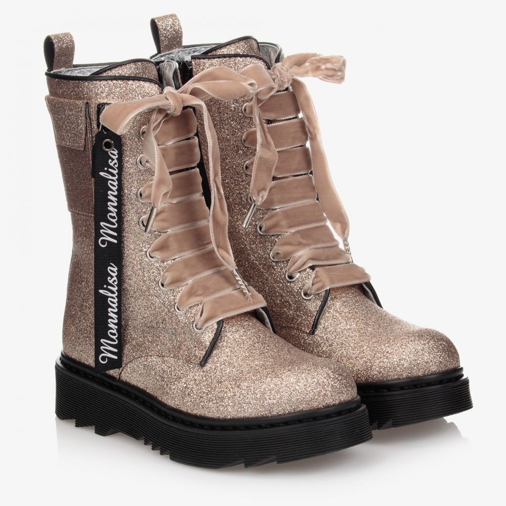 Monnalisa - Girls Gold Glitter Boots | Childrensalon