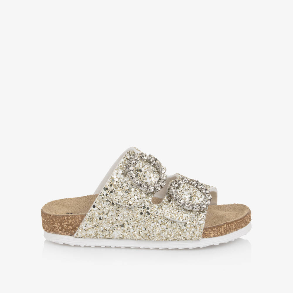 Monnalisa-Girls Gold Glitter Sandals with Diamanté Buckles | Childrensalon Outlet