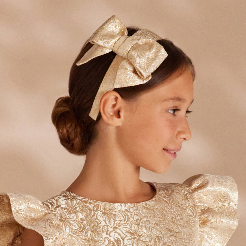 Girls Gold Jacquard Bow Hairband
