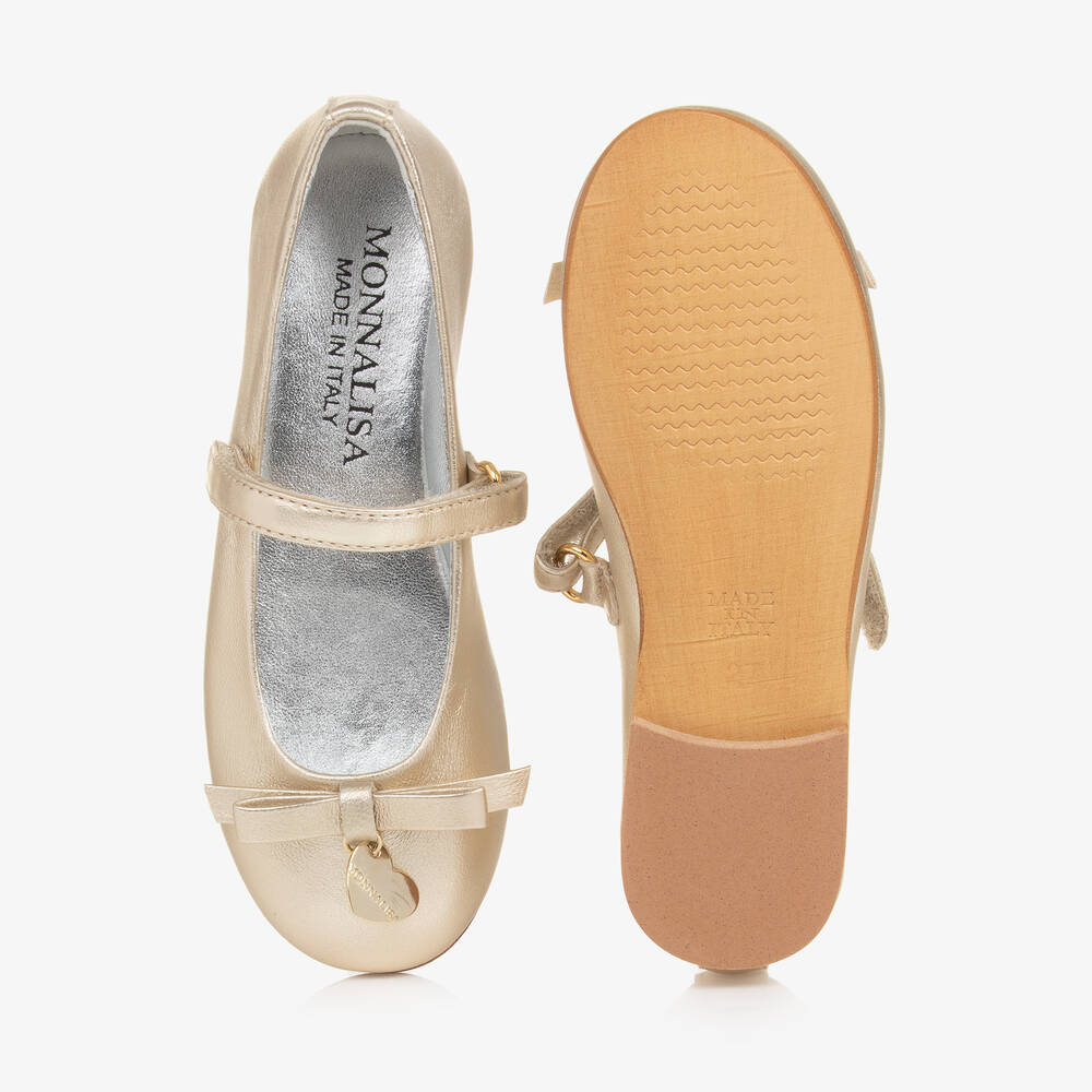 Monnalisa-Girls Gold Leather Ballet Pumps | Childrensalon Outlet